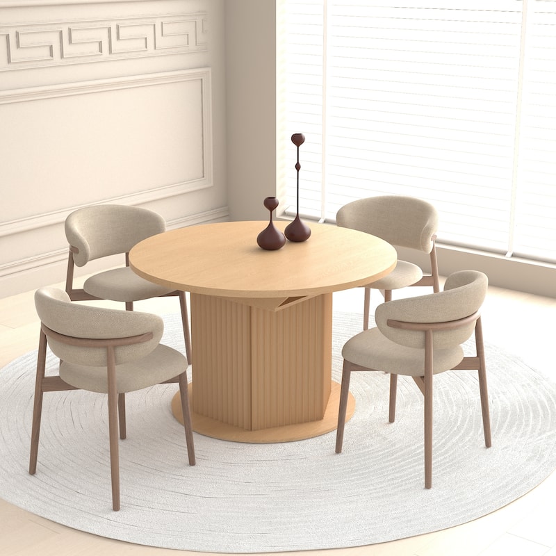 Round Dining Table for 4-6 People, Kitchen Table with Bump Texture Base, Wooden Dinner Table for Dining Room Family Gathering