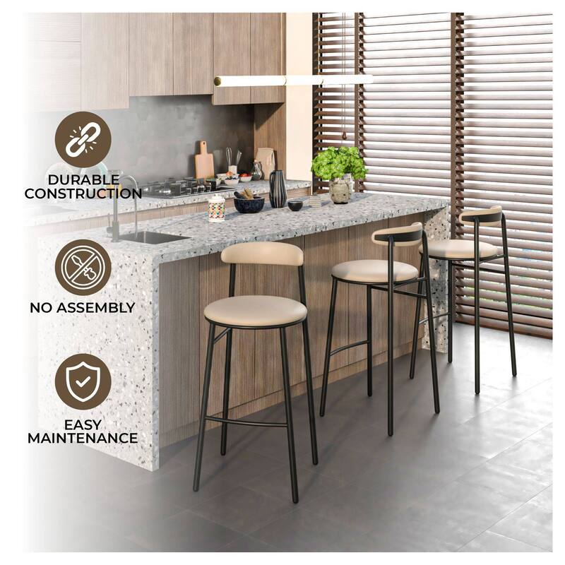 Polyster Bar Stool in Black Stainless Steel Lume Series by LeisureMod