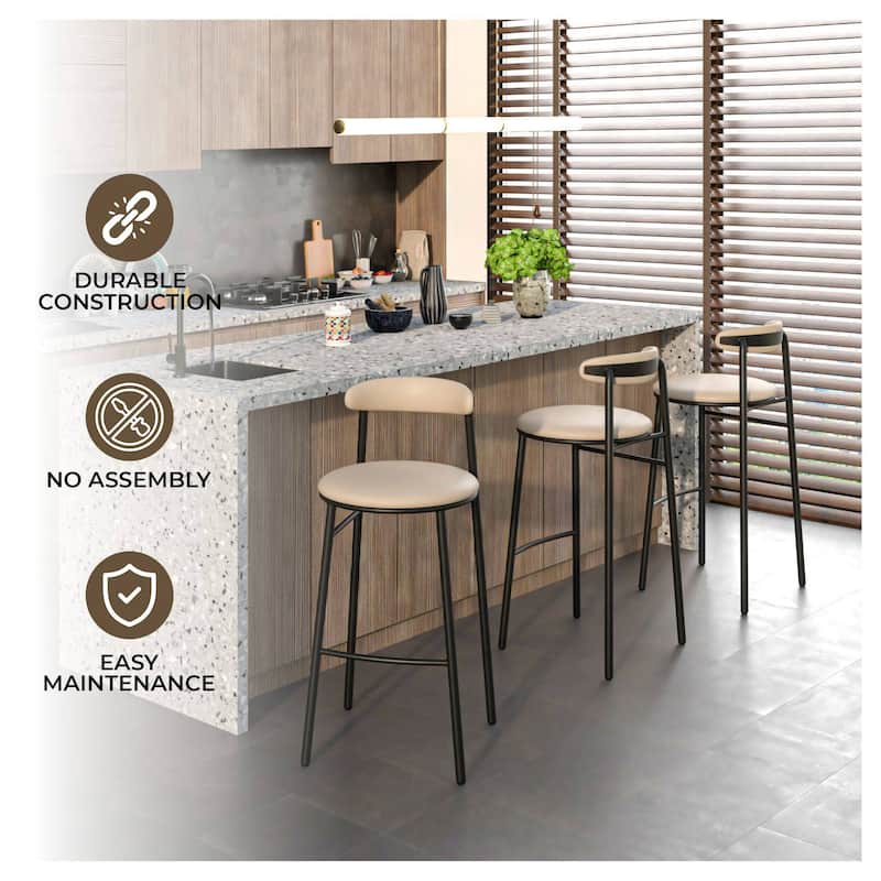 Upholstered Leather Bar Stool Accent Kitchen Chair Lume Collection Set of 2