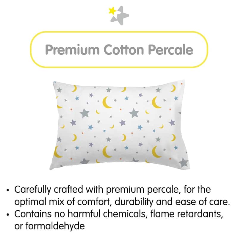 BreathableBaby Cotton Percale Pillowcase, For 13" x 18"/33 x 46 cm Toddler Pillow, Prints (2-Pack)