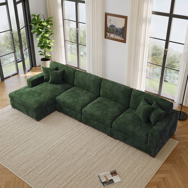 Oversized Modern Chenille L-shape Modular Sectional Sofa with Chaise