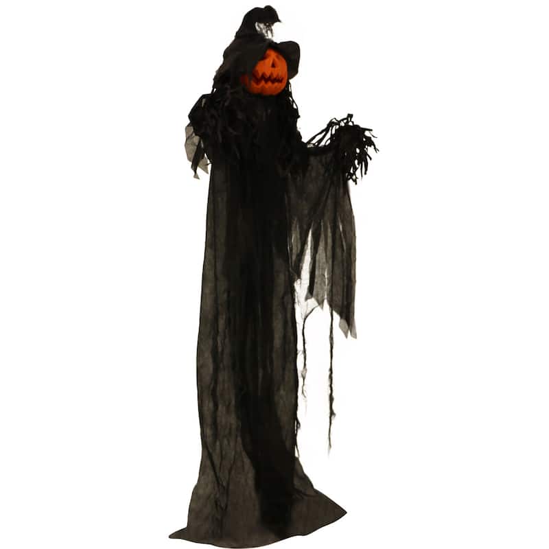 Haunted Hill Farm Life-Size Poseable Pumpkin Witch with Lights and Sound, Indoor/Covered Outdoor Halloween Decoration