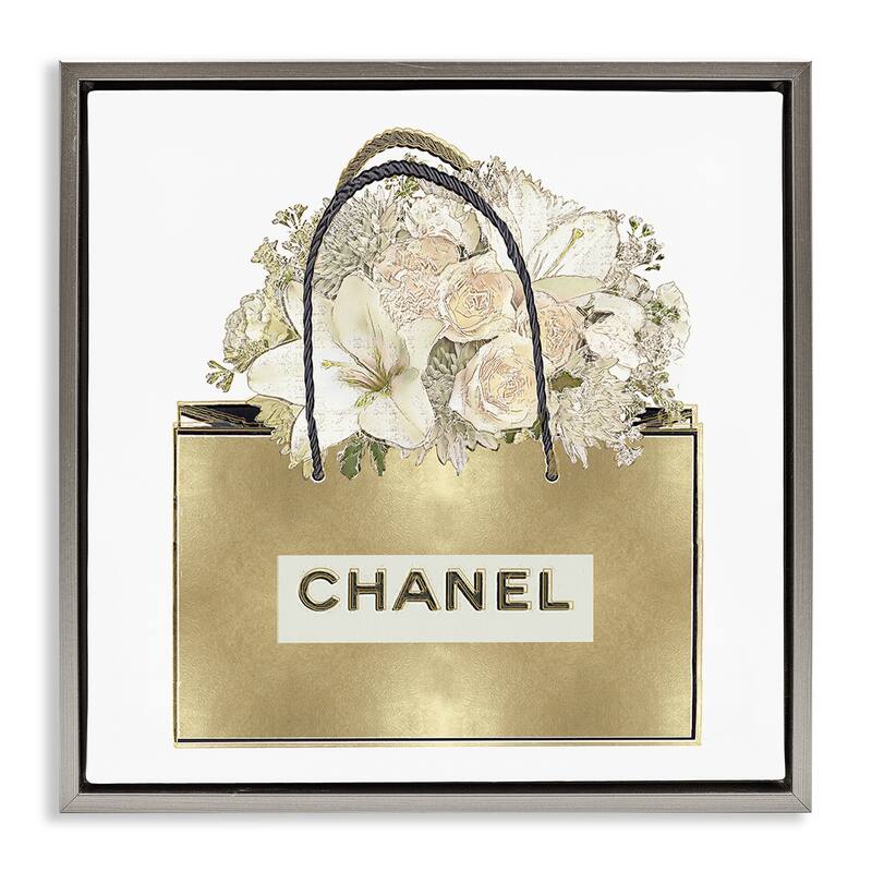 Stupell Flowers in Gold Bag Framed Floater Canvas Wall Art Design By Madeline Blake - 25 x 25 - Grey