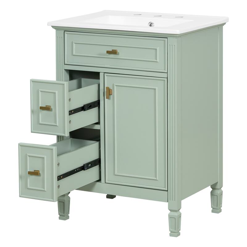 24 Inch Bathroom Vanity with Ceramic Sink Combo, Undermount Vanity Sink Cabinet Bathroom Storage Cabinet for Small Space