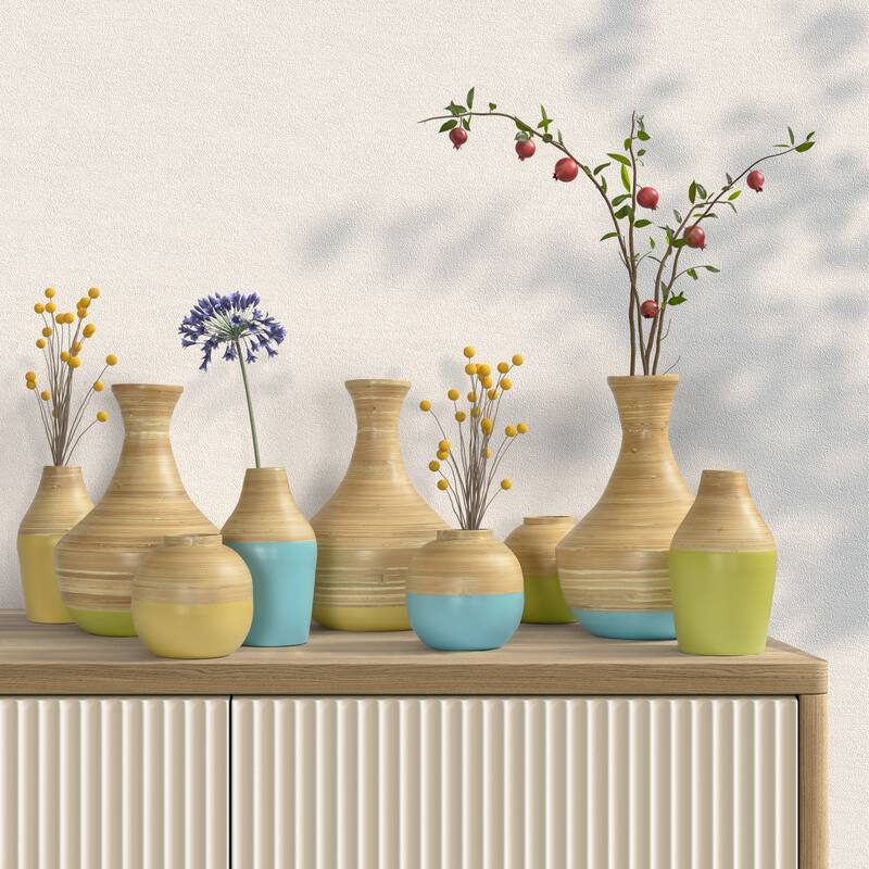 Tropics Bamboo Vase - AQUA - 12 Inches