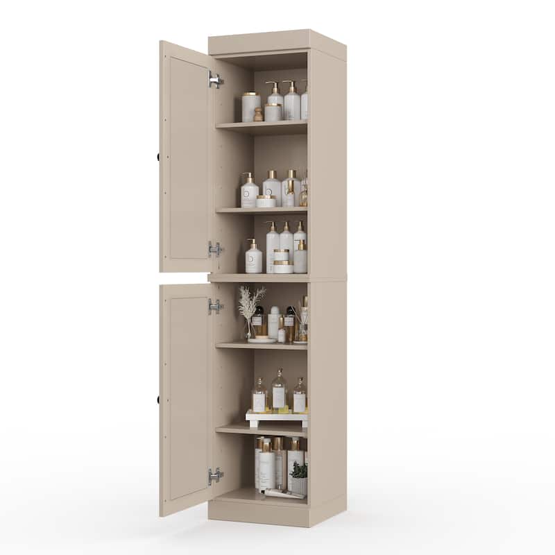 100% Solid Wood Tall Freestanding Bathroom Linen Cabinet with Doors, Adjustable Shelves, Modular Storage, 16.5" W x 71.5" H