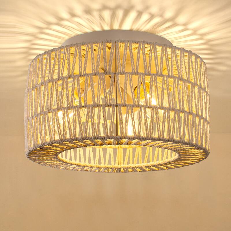 Boho Plug in Pendant Light Bohemian Rattan Pendant Light Hand-Woven Cage Shade for Bedroom, Dining Room, Kitchen, Restaurant