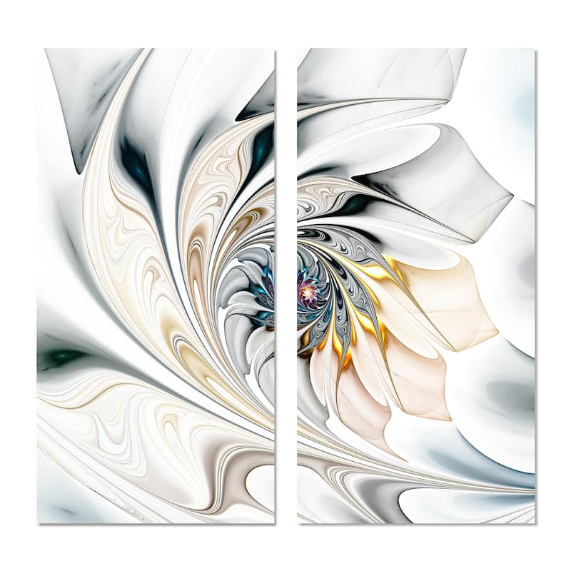 Designart "White Stained Glass Floral Art" Floral Canvas Wall Art Print 2 Piece Set