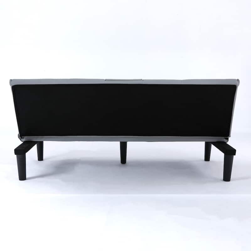 Convertible Loveseat Couch Adjustable Faux Leather Sleeper Sofa Bed with Coffee Table, Cup Holders and Removable Pillow Armrests