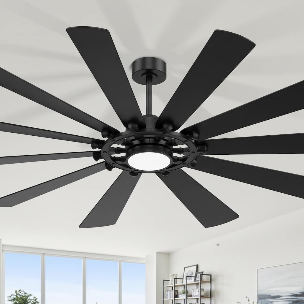 62/72-Inch Reversible 10-Blade Large Ceiling Fan with LED Light and Remote