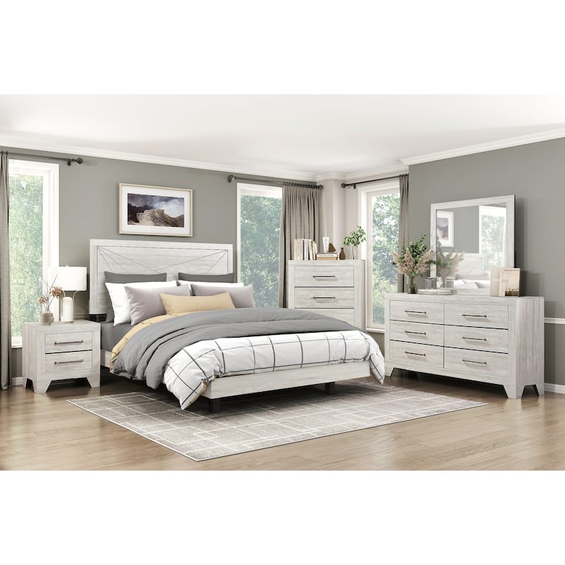 King Size Oak Panel Bed with Line Pattern Headboard and Contemporary Design