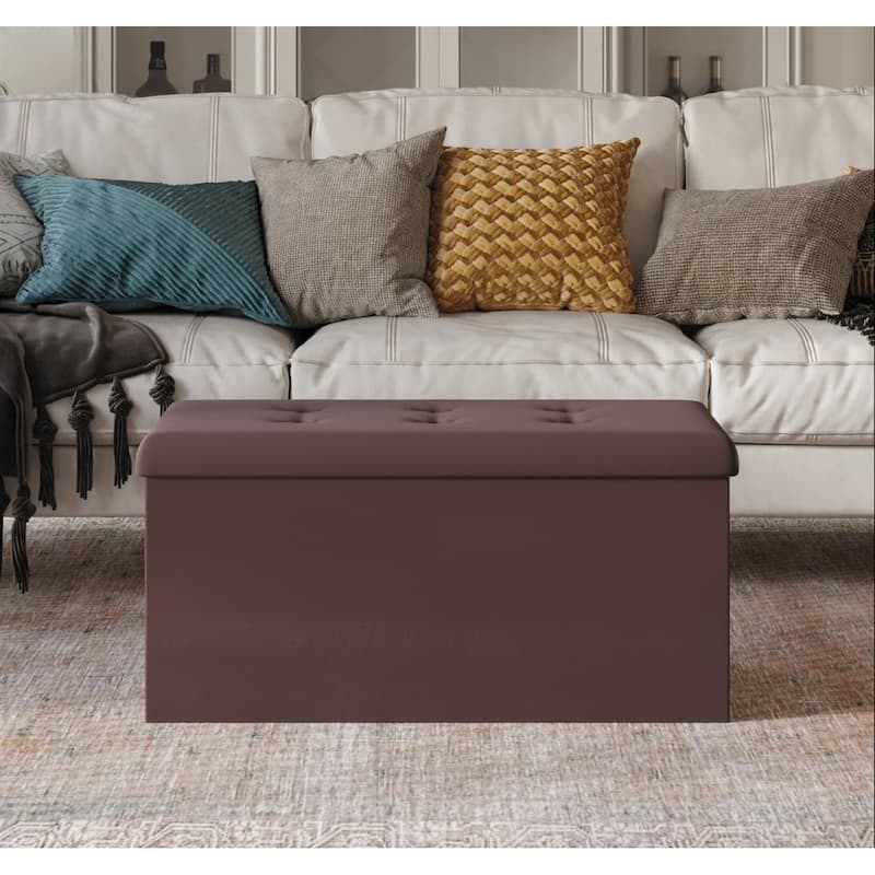 Florence Upholstered Folding Storage Bench - PU Antique Purple