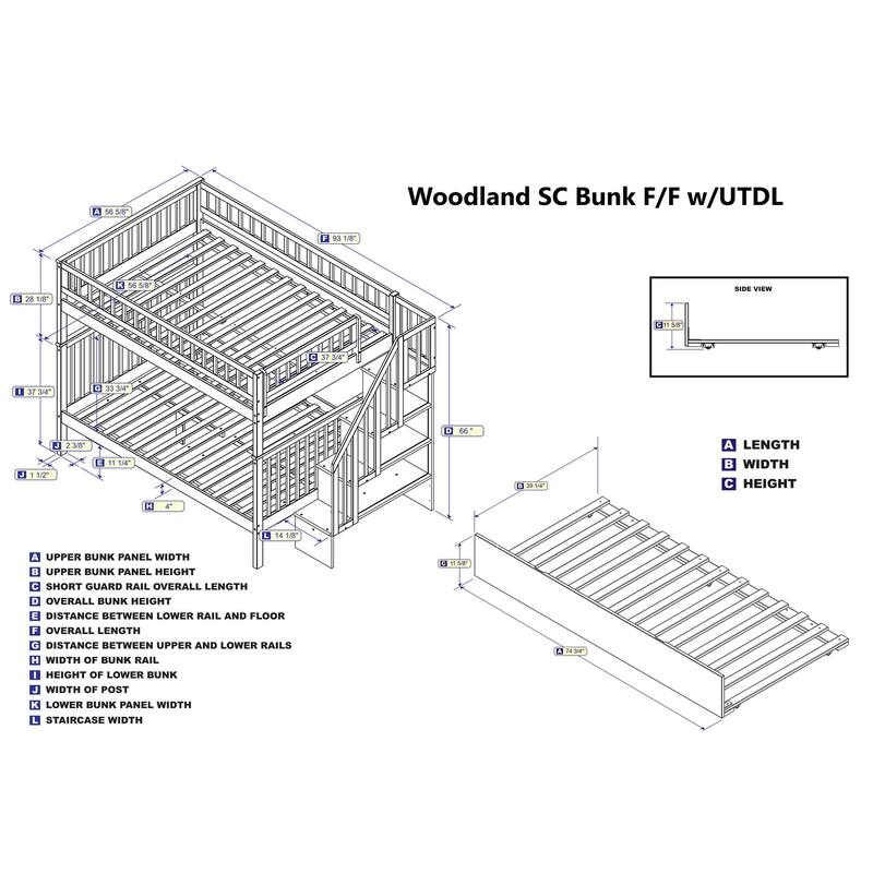 Woodland Staircase Bunk Bed with Twin Trundle in Grey