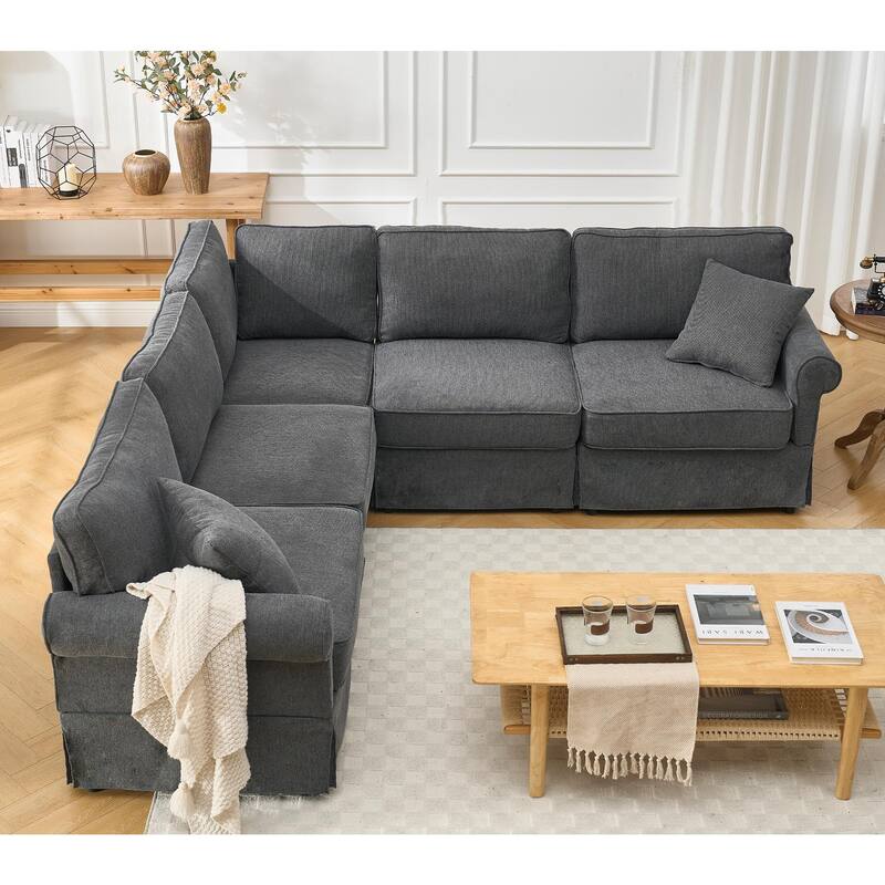 94" Linen L-Shaped Sectional Sofa, 5-Seater
