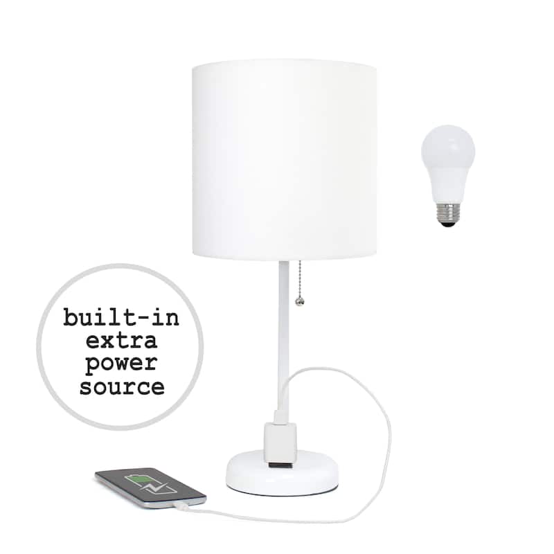 Simple Designs 9.5" Desk Lamp with Charging Outlet and LED Bulb Included - 19.50 - White/White Shade
