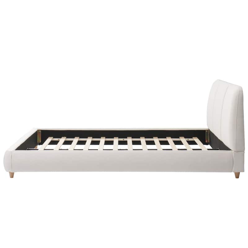 White Platform Bed Upholstered Bed Linen Fabric