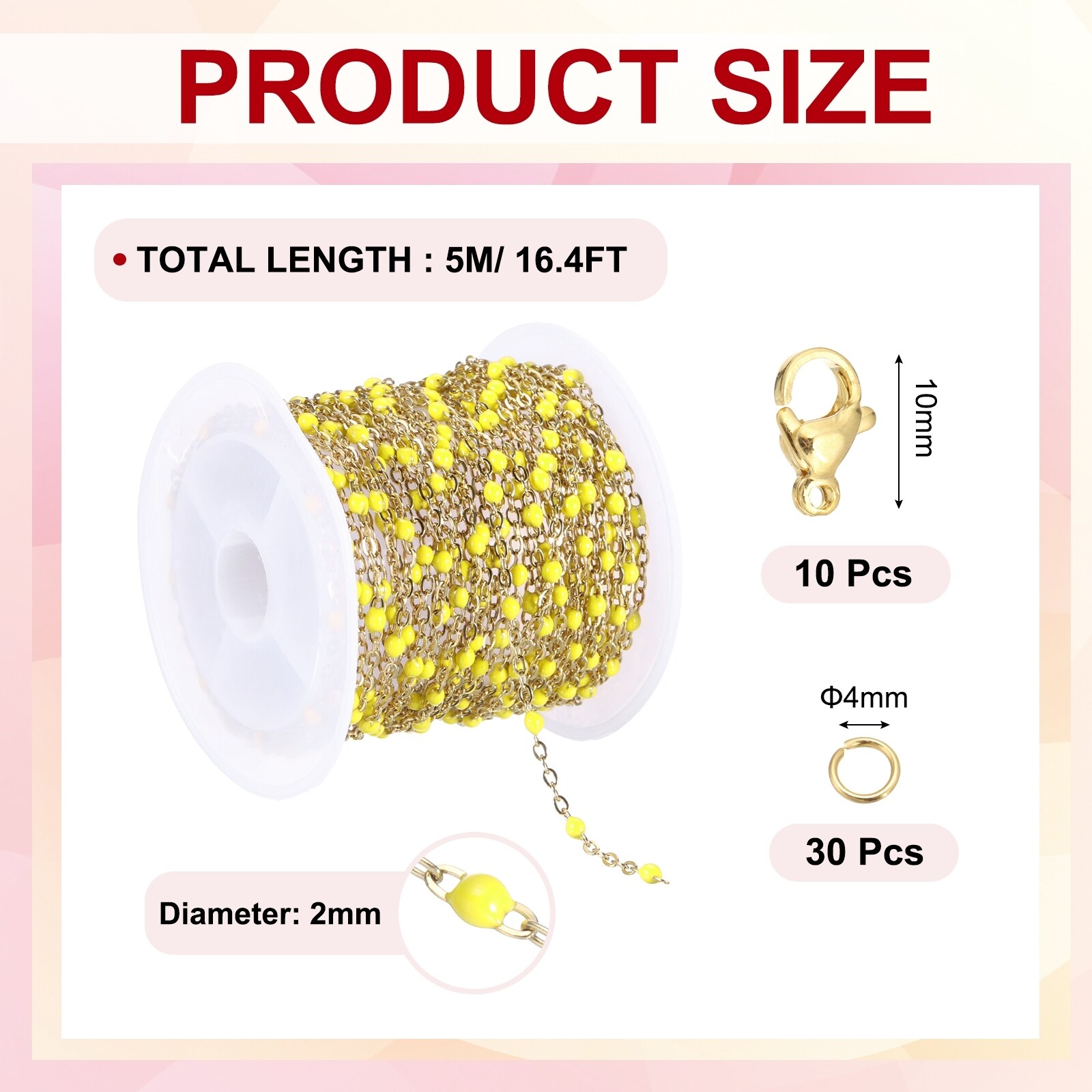 Stainless Steel Bead Chain, Enamel Beaded Jewelry Link Cable Chains Spool Kit for Jewelry Making, Necklace