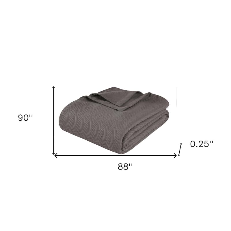 HomeRoots Queen Charcoal Cotton Woven Chevron Blanket