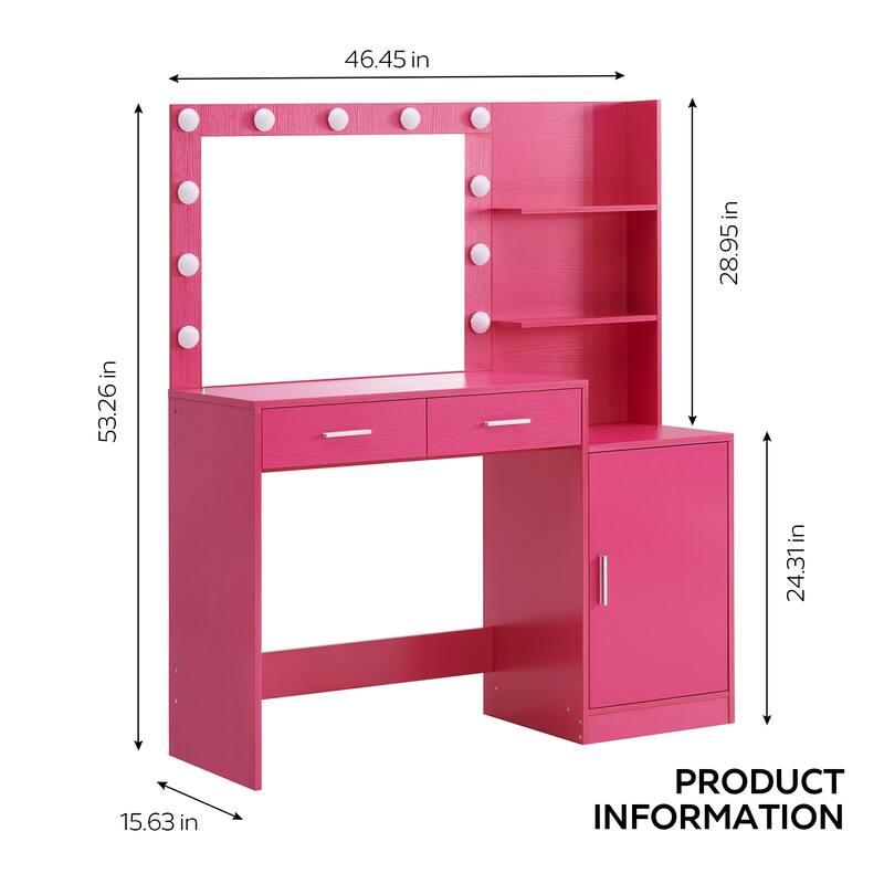 Makeup Vanity with Mirror and Lights, 46.4" Dressing Table with Storage Drawers, Shelves & 3 Light Modes