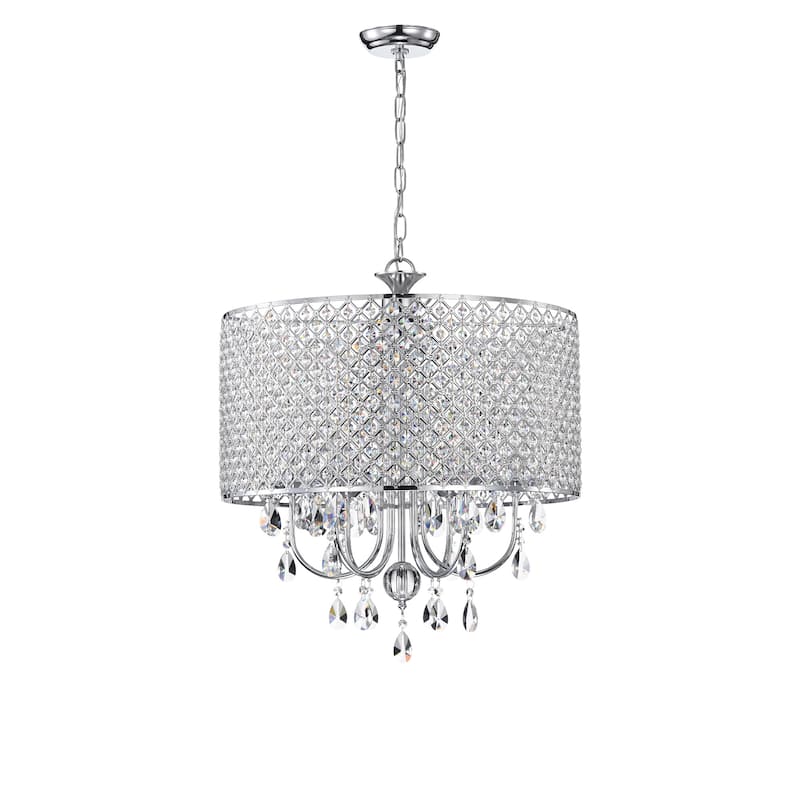 Round Beaded Drum Chandelier with Hanging Crystals