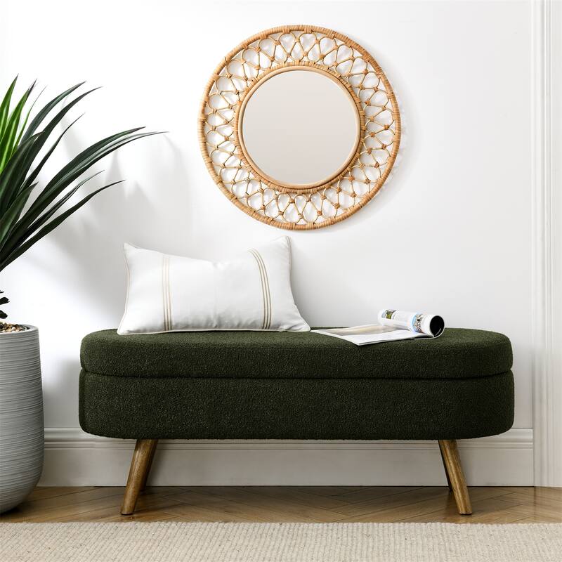 Modern Ottoman Oval Storage Bench with Rubber Wood Legs