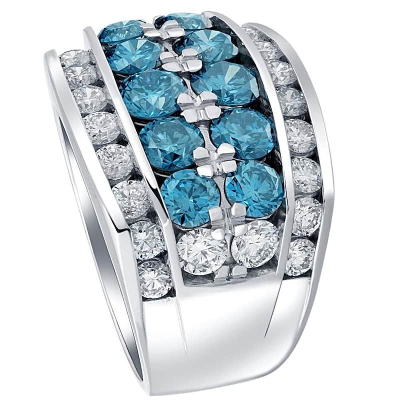 7Ct Blue Diamond Men's Four Row Anniversary Ring in White Gold