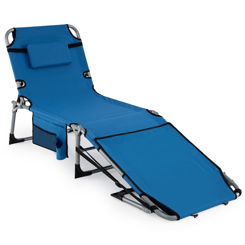 Gymax Tanning Chair w/ Face Arm Holes 4-Level Backrest & Head Pillow - Blue
