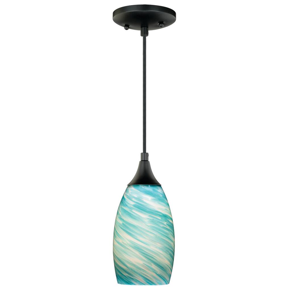 Milano Bronze Mini Pendant Ceiling Light Blue Glass - 4.75-in W x 9.75-in H x 4.75-in D - 4.75-in W x 9.75-in H x 4.75-in D