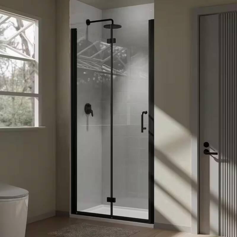 Bifold Semi-Frameless Shower Door with Clear Glass - 30 in.Wx72 in.H - Black