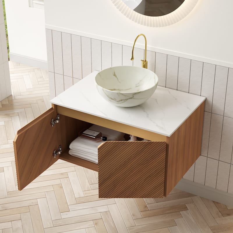 Wall-mounted Bathroom Vanity with Bowl Vessel Basin