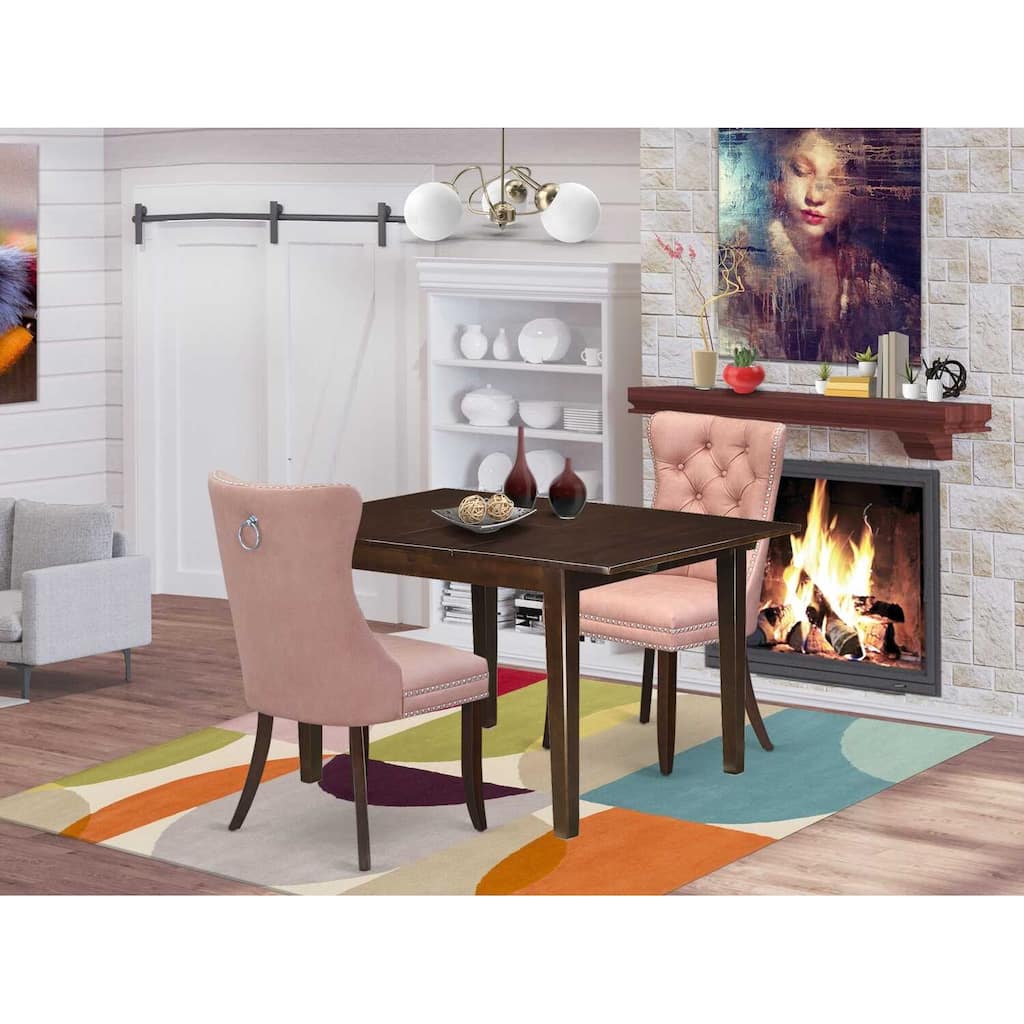 HomeStock 3-Pc Mahogany Finish Rectangular Solid Wood Top with Butterfly Leaf Dining Table Set