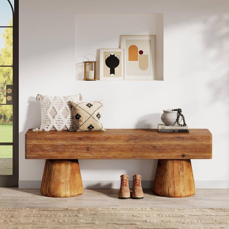 47" Solid Wood Entryway Shoe Bench, Farmhouse End of Bed Bench