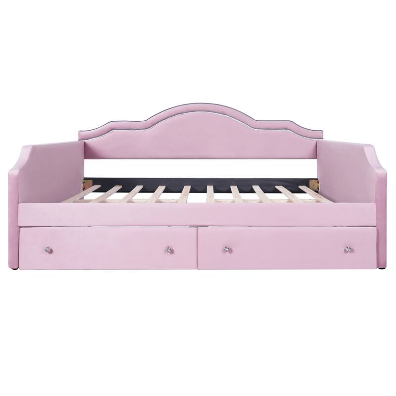 Velvet Upholstered Daybed with Color-Changing LED Light & Dual Drawers by Harper&Bright Designs