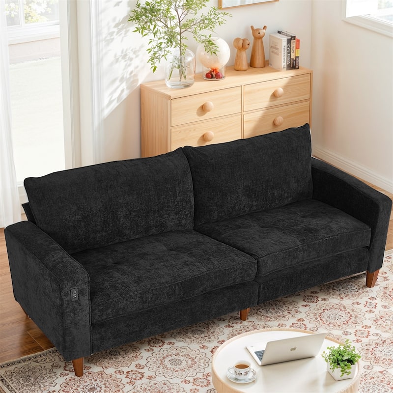 82.6 Inch Modern Living Room Chenille Recliner Sofa, loveseat Sofa,Removable Sofa Cover with USB, Easy to Instal - Black