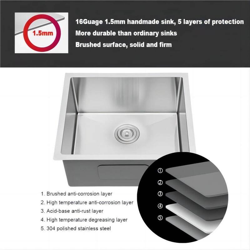 21 In 23 In Undermount Stainless Steel Kitchen Sink Single Bowl Basin