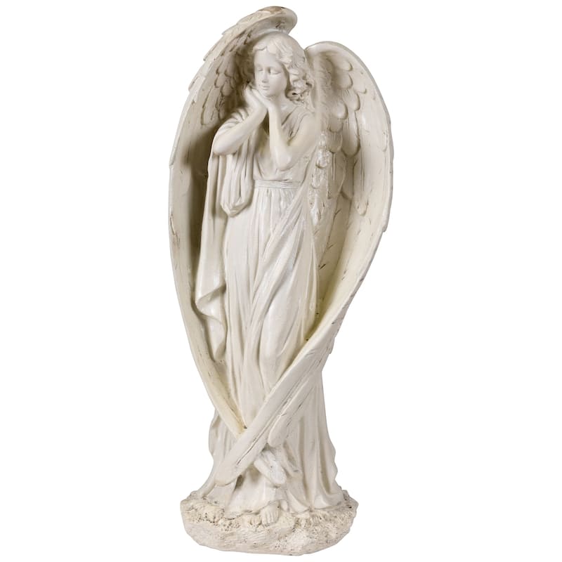 Standing Angel with Wings Outdoor Garden Statue - 16.5"