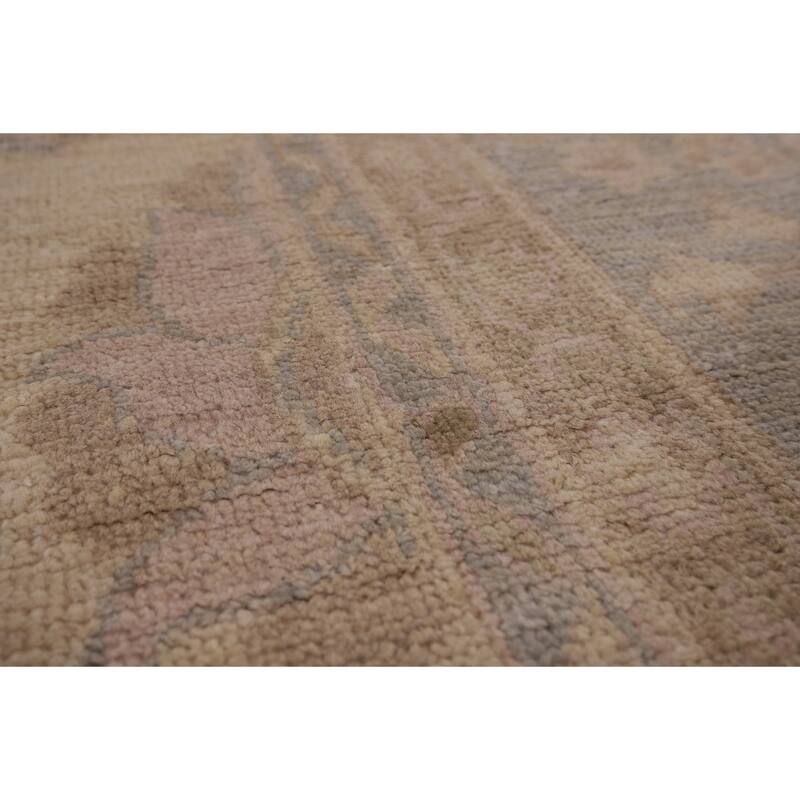 Vegetable Dye Oushak Turkish Area Rug Hand-Knotted Beige Wool Carpet - 9'1" x 11'5"