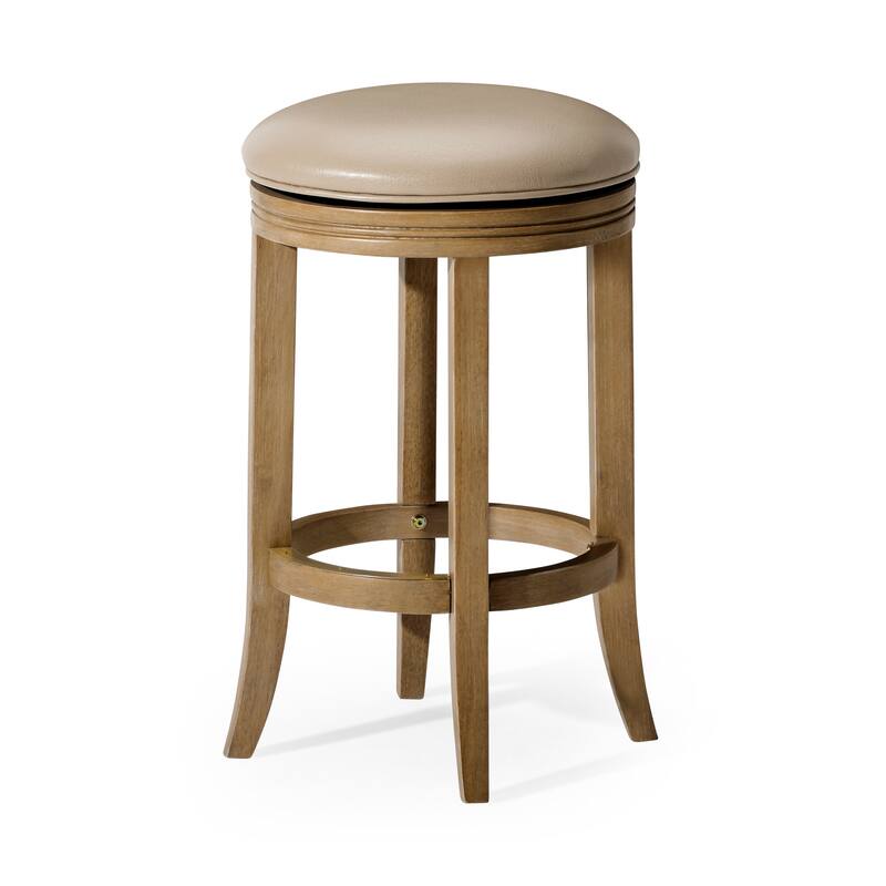 Maven Lane Eva Swivel Kitchen Stool - Counter Height - Weathered Oak Vegan Leather