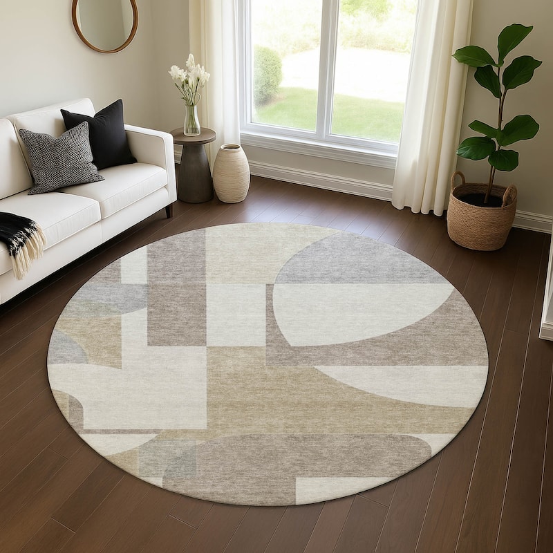Premium Washable Super Soft Geo Modern Mayfield Rug - Khaki - 8' x 8'