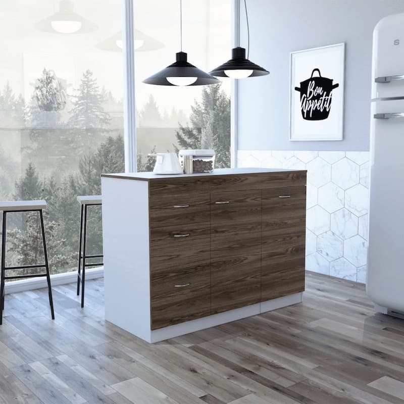 Stylish Stationary Kitchen Island with Storage Drawers, Concealed Shelves, and Spacious Counter Surface