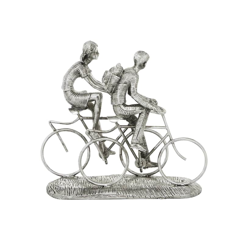 Polystone People Handmade Sculpture with Bike - Silver - Roche River Decor