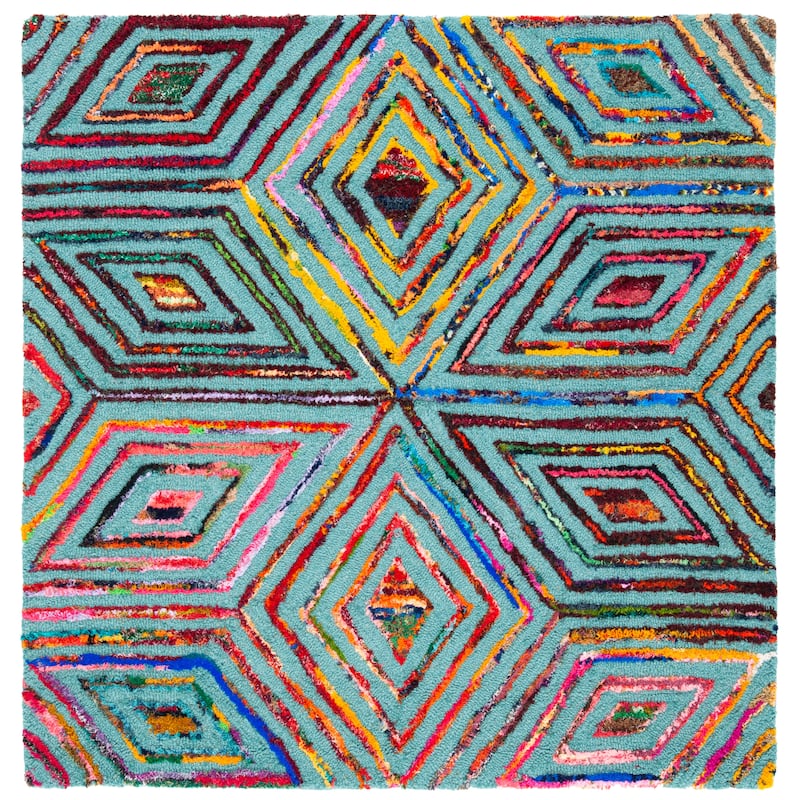 SAFAVIEH Handmade Nantucket Telma Contemporary Cotton Rug - 4' Square - Blue