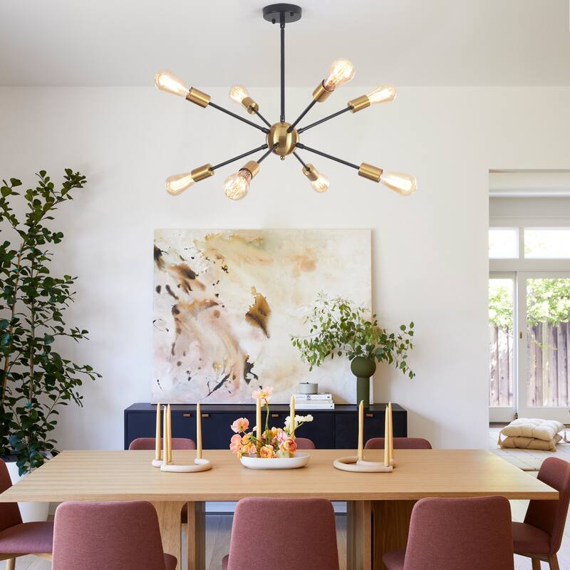 8-Light Mid Century Modern Linear Sputnik Chandelier for Bedroom Living Room Dining Room Kitchen Foyer - N/A