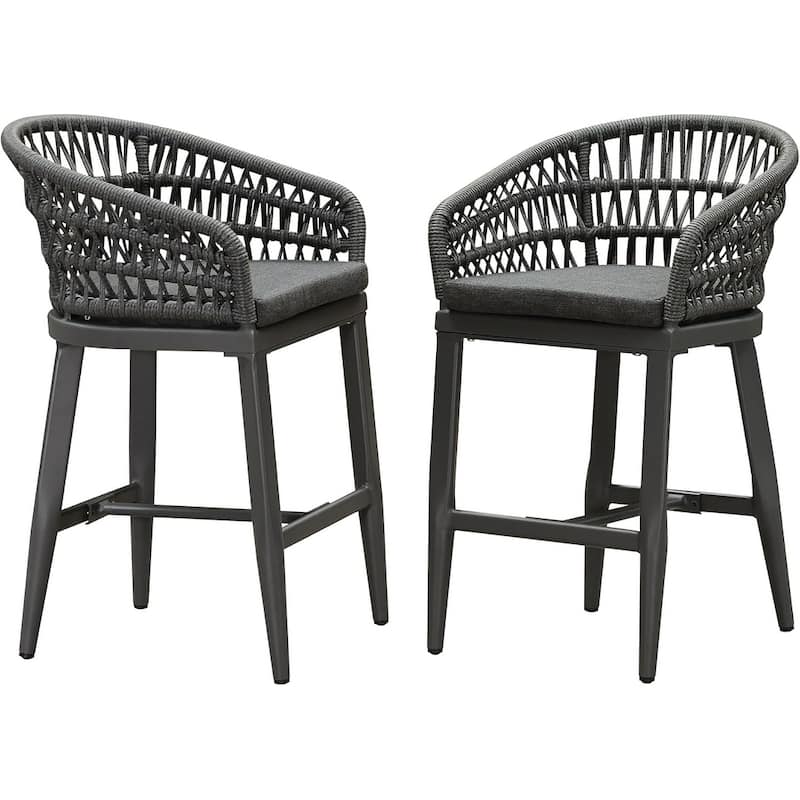 PURPLE LEAF Outdoor Dining Chairs Set of 2 Patio Bar Stools - Grey-counterstool