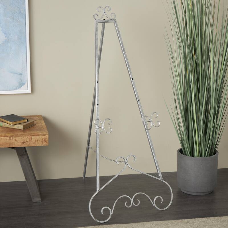 Metal Scroll Large Adjustable 3 Tier Easel with Chain Support - Gold or Gray - Roche River Decor