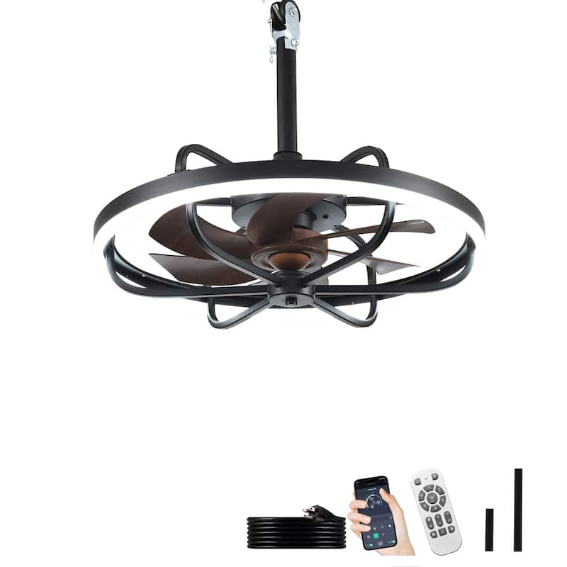 Waterproof Outdoor Ceiling Fan with Light - 20-Inch IP65 Plug-in, Remote App Control, 6-Speed Gazebo/Patio - Brown