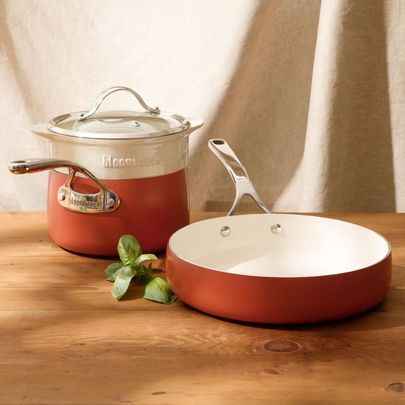 Bloomhouse 4-Piece Aluminum Cookware Set w/ Non-Stick Non-Toxic Ceramic Interior and Ceramic Steamer Insert