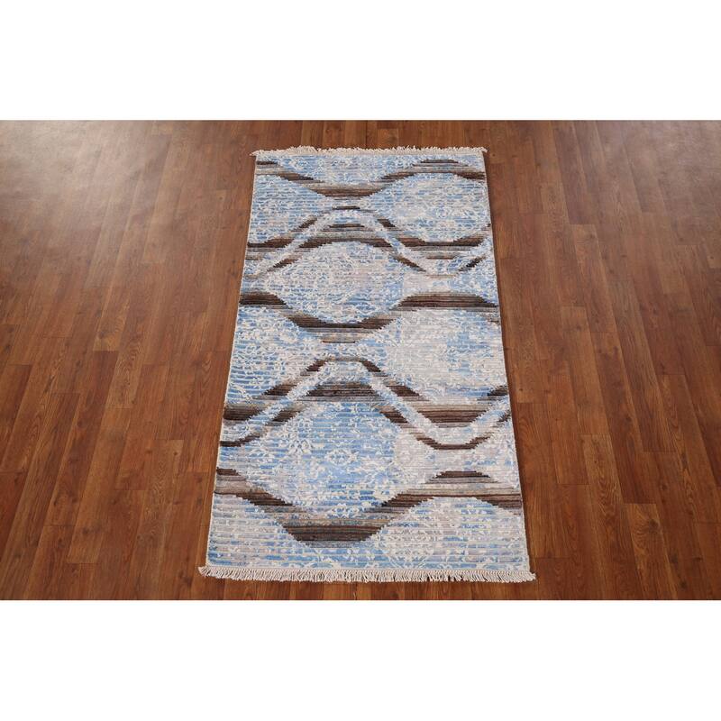 Striped Modern Abstract Accent Rug Hand-Knotted Wool Carpet - 2'9" x 5'0"