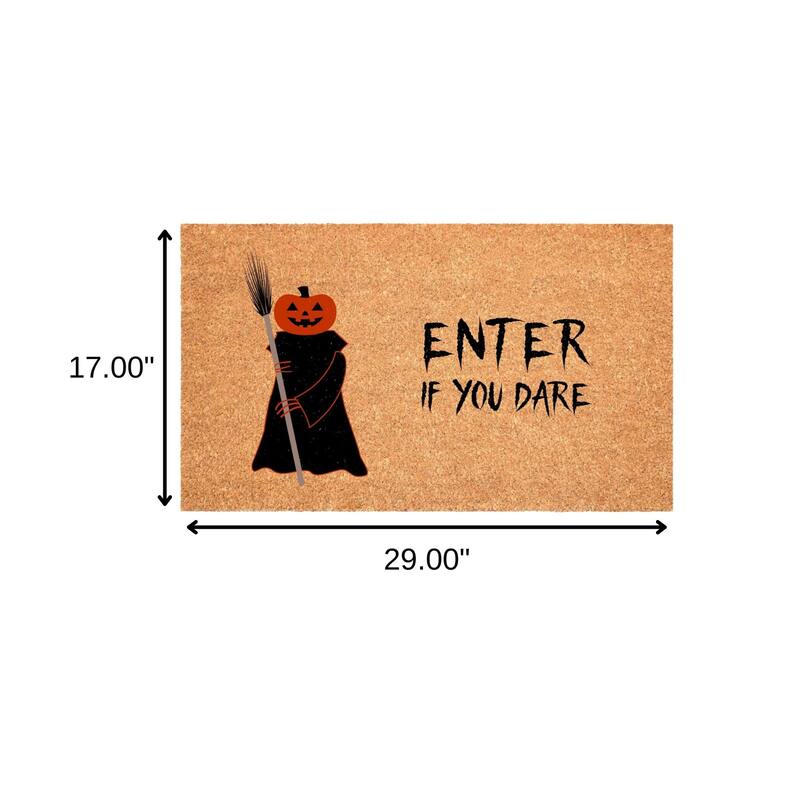 HomeRoots 17" X 29" Natural And Brown Spooky Pumpkin Halloween Outdoor Coir Door Mat - 17.00' X '29.00