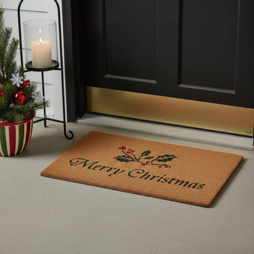 HomeRoots 17" X 29" Brown And Dark Green Christmas Merry Christmas Outdoor Coir Door Mat - 17.00' X '29.00